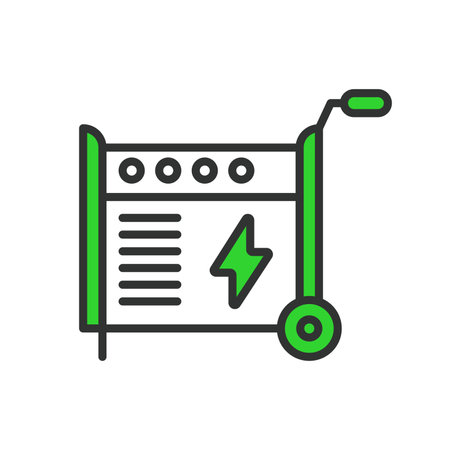 Portable generator, in line design, green. Portable, generator, power, electricity, backup, energy, on white background vector Portable generator editable stroke iconのイラスト素材
