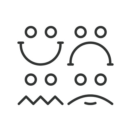 Emotions, in line design. Feelings, expression, mood, happiness, sadness, anger, love on white background vector Emotions editable stroke iconのイラスト素材