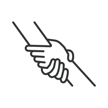 Support hands, in line design. Helping, supportive, hand support, caring, hands holding on white background vector. For the theme support hands editable stroke iconのイラスト素材