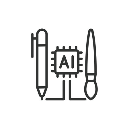 AI artist tool, icon in line design. AI, artist, tool, creative, art, generation, digital on white background vector. AI artist tool editable stroke iconのイラスト素材