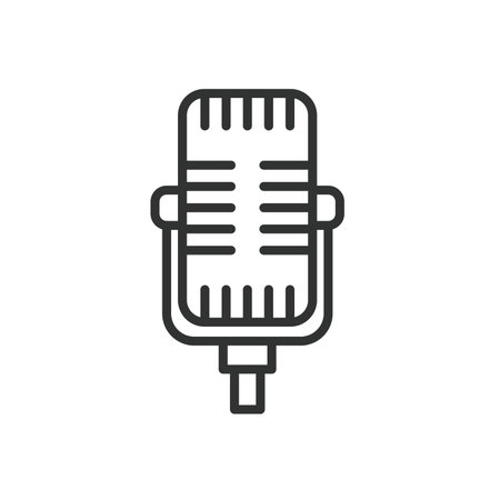Streaming microphone, icon in line design. Streaming, microphone, audio, podcast, recording, broadcast, voice on white background vector. Streaming microphone editable stroke iconのイラスト素材