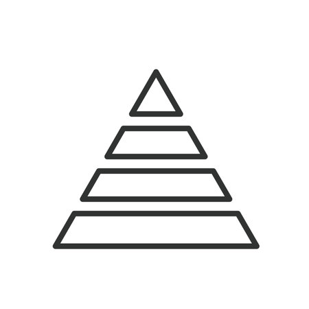 Pyramid chart, icon in line design. Pyramid, chart, hierarchy, levels, structure, data, layers on white background vector. Pyramid chart editable stroke iconのイラスト素材