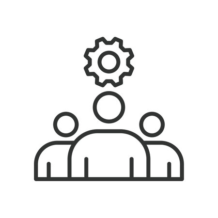 Technical team, icon in line design. Team, technical, professionals, engineers, support, IT, experts on white background vector. Technical team editable stroke iconのイラスト素材
