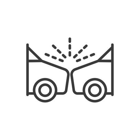 Car accident, icon in line design. Car, accident, crash, vehicle, collision, insurance, damage on white background vector. Car accident editable stroke iconのイラスト素材