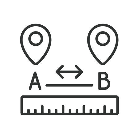 Distance length GPS, icon in line design. Distance, length, GPS, measurement, tracking, geolocation, map on white background vector. Distance length GPS editable stroke iconのイラスト素材