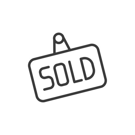 Sold sign, icon in line design. Sold, sign, real, estate, property, house, purchase on white background vector. Sold sign editable stroke iconのイラスト素材