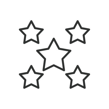 Five stars, icon in line design. Five stars, rating, review, quality, excellence, top rating, award...