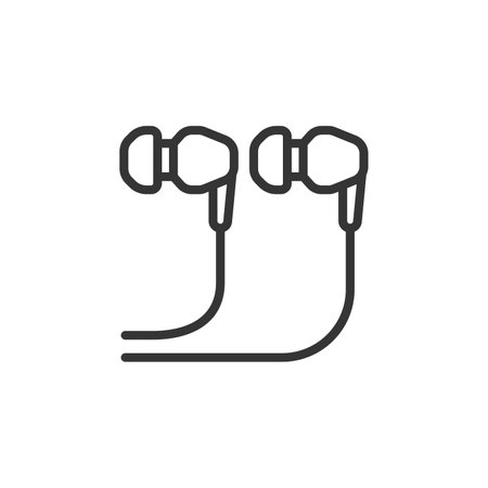 In-ear headphones, icon in line design. In-ear headphones, earbuds, audio accessories, earbuds, compact headphones, earphones on white background vector. In-ear headphones editable stroke iconのイラスト素材