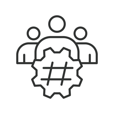 Hashtag community engagement, icon in line design. hashtag, users, interaction, group, community,...