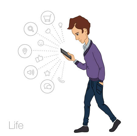 walking guy with a mobile phone  のイラスト素材