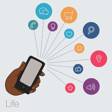 A set of line drawings of hands with smartphones - Internet technologies and services in the smartphoneのイラスト素材