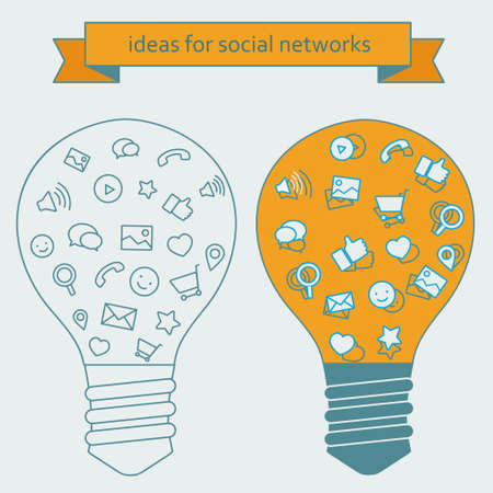 Tools and services for work - Light bulb with icons in flat style on an office themeのイラスト素材