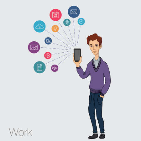 walking guy with a mobile phone - app and storeのイラスト素材