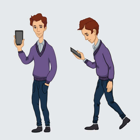 walking guy with a mobile phone - app and storeのイラスト素材