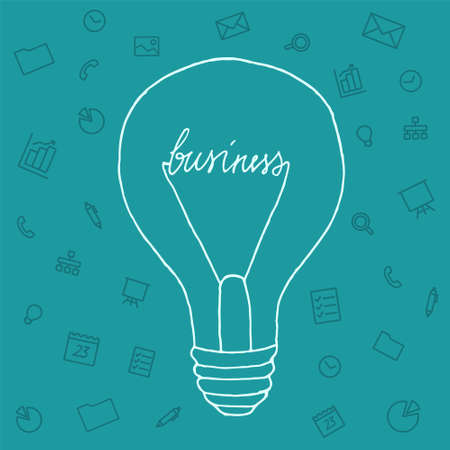 Light bulb with icons of tools and services. Icons of digital tools in a simple style. Linear icon on the topic of businessのイラスト素材