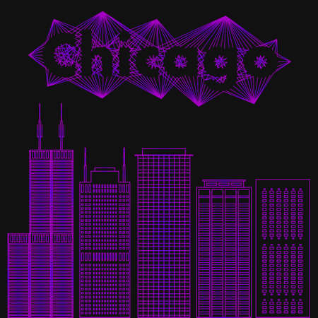 Buildings famous cities in the form of lines. Poster or banner for an event in the city - Chicago. Big city in the USA - Chicago.のイラスト素材