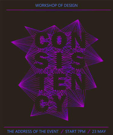 Poster for workshop on design. Dark poster in a flat line style. Minimalist poster design for eventのイラスト素材