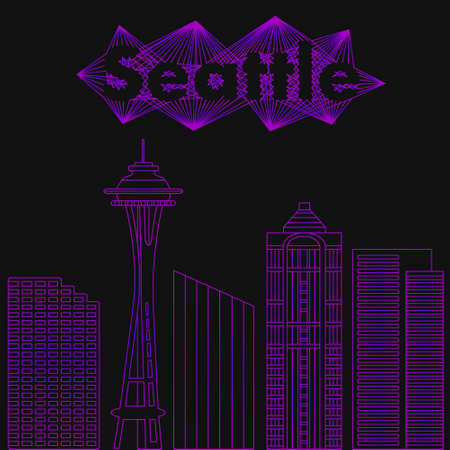Buildings famous cities in the form of lines. Poster or banner for an event in the city - Seattle. Big city in the USA - Seattle.のイラスト素材