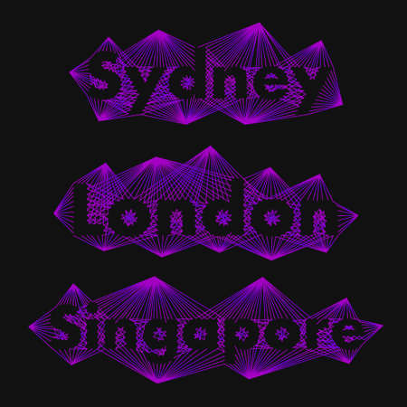 The name of the cities in the world for banners, posters, websites and illustrations. The name of the city - Sydney, London, Singapore - in a flat styleのイラスト素材