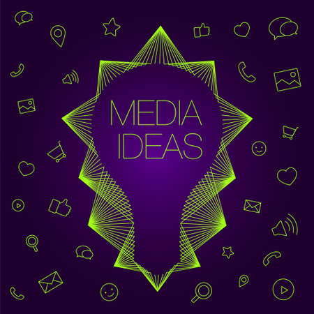 Light bulb as a symbol of ideas. Set of icons on a theme social media.  icons and light bulb for social media. Favorite programs and tools managers.のイラスト素材
