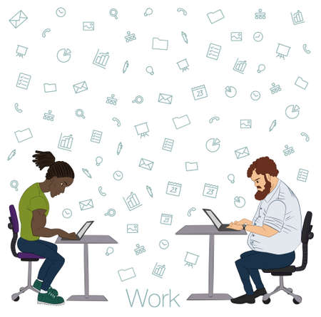 Tools and programs for collaboration. Freelance and remote team of developers and designers. Manager, freelancer, designer, programmer, business analystのイラスト素材