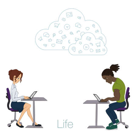 Tools and programs for collaboration. Freelance and remote team of developers and designers. Manager, freelancer, designer, programmer, business analystのイラスト素材