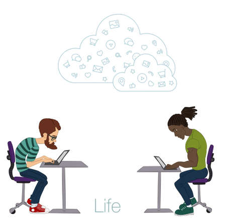 Tools and programs for collaboration. Freelance and remote team of developers and designers. Manager, freelancer, designer, programmer, business analystのイラスト素材