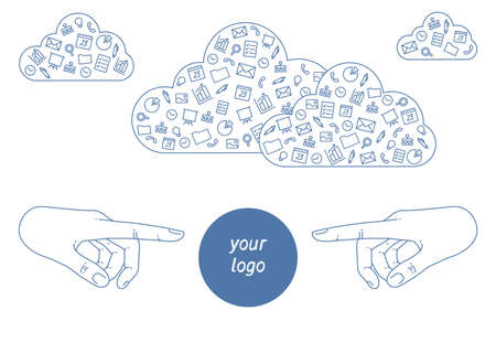 Sharing of working files and reference materials among the employees project - Cloud-based tools for business and work - document repositoryのイラスト素材