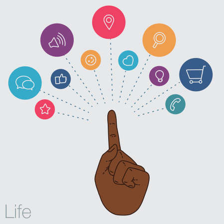 Sharing of working files and reference materials employees project. Tools for business and work. Cloud technologies and services on the devices. Social networking and media, technologies and trends.のイラスト素材