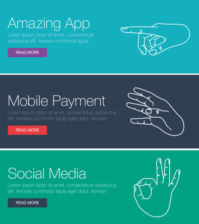 Flat design concept for website template - mobile app, smartphone, social media, business. Web banners or headers vector illustration. Web banner for presentation. Cartoon characters with mobileのイラスト素材