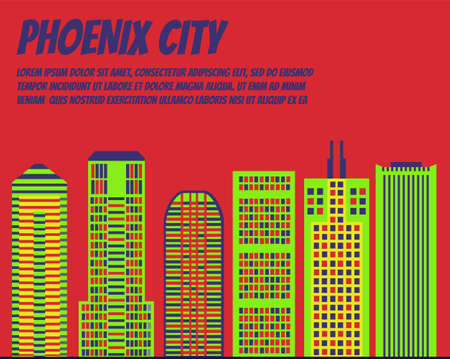 Vector template banner for website header, advertisement. Vector flat city for banner, illustration, background, game. Flat city for presentations, poster. Colorful Chicagoのイラスト素材