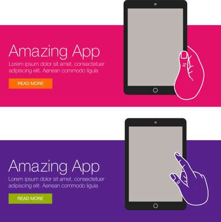 Realistic vector laptop, tablet computer, monitor and mobile phone template. Template of mobile devices for web site and banner. Colorful vector banner for social media with smartphone and laptopのイラスト素材