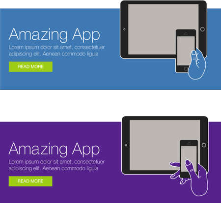 Realistic vector laptop, tablet computer, monitor and mobile phone template. Template of mobile devices for web site and banner. Colorful vector banner for social media with smartphone and laptopのイラスト素材