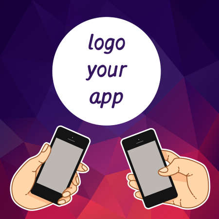 Illustration smartphone for banner, presentation, website. Presentation template of mobile screen. Cloud tools for business. Cloud technology and service for social networking, media - stock vectorのイラスト素材