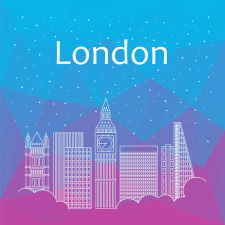 London for banner, poster, illustration, game, background. Vector background of London - snow is falling. Night life of London. Hackathon, workshop, seminar, lecture in London. Holiday in London cityのイラスト素材