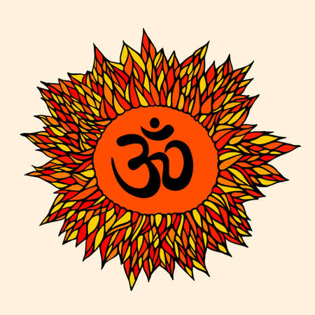 Diwali Om symbol with mandala . Round Pattern. Vintage style decorative vector elements. Hand drawn background. Indian, Great design for tattoo, yoga studio, spirituality concepts, trendy textiles.のイラスト素材