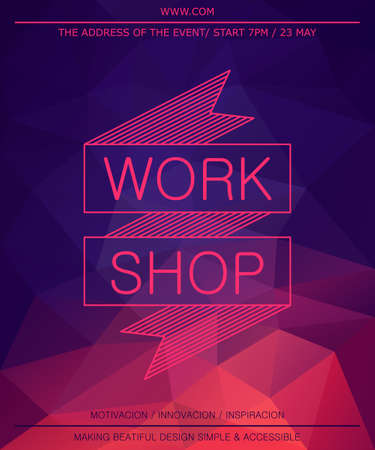 Banner for hackathon, workshop. Square frame for thought banner. Vector flat illustration with icons for social network and internet. Presentation of training management event. Poster design. Icon setのイラスト素材