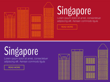 Vector template banner for website header, advertisement. Vector Singapore city for banner, illustration. Flat Singapore city for banner. Hackathon, workshop, seminar, lecture in Singaporeのイラスト素材