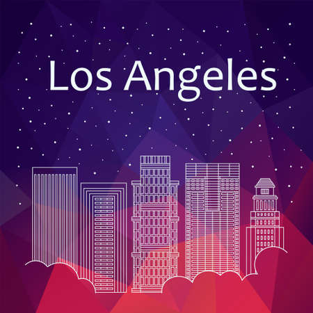 Los Angeles for banner, poster, illustration, background. Vector background Los Angeles - snow is falling. Night life of Los Angeles. Hackathon, workshop, training in Boston. Holiday in Los Angelesのイラスト素材