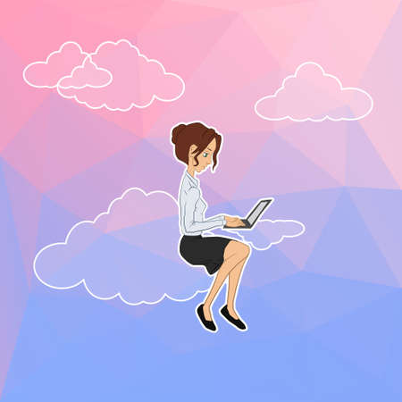 Cloud technologies, services for management. Remote team of management. Remote team of developers and designers. Remote work together. Cloud technology for team of management. Cloud icons for workのイラスト素材