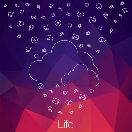 Cloud service for project and cloud computing. Cloud tools for backend as a service. Cloud technology and service for management. Vector cloud computing tools and service for Web developmentのイラスト素材