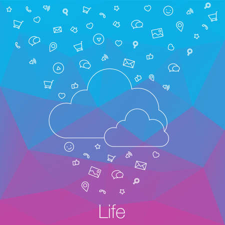 Cloud service for project and cloud computing. Cloud tools for backend as a service. Cloud technology and service for management. Vector cloud computing tools and service for Web developmentのイラスト素材