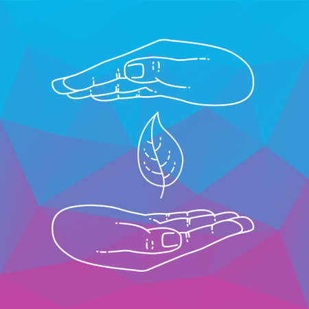 Ecological symbols and signs with hands. Hands holding leafのイラスト素材