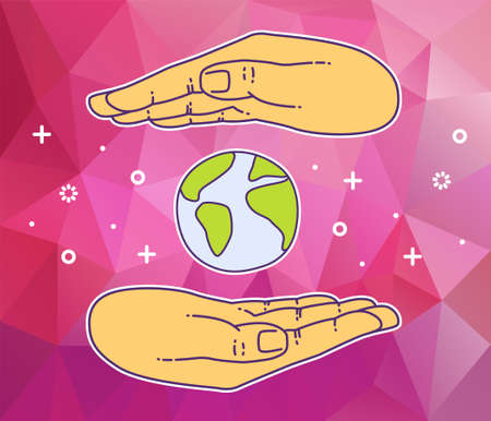 Banner with hand holding globe. Icon of social networkのイラスト素材