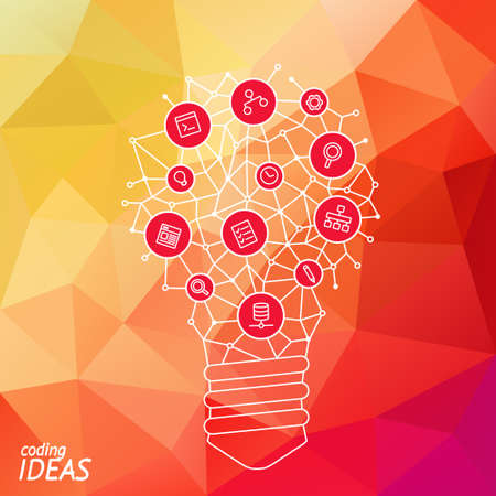 Banner with light bulb idea for UX designer workshop. Minimal banner with line icon of ideaのイラスト素材