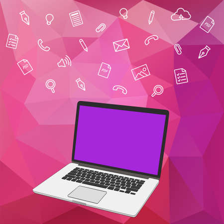 Banner with sharing work file. Remotely network on laptop.のイラスト素材