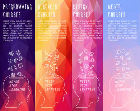 Vertical vector banner for design workshop event or training. Never stop learning.のイラスト素材