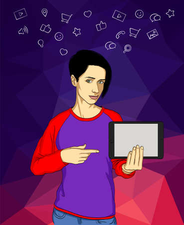 Beautiful business woman show a tablet computer.のイラスト素材
