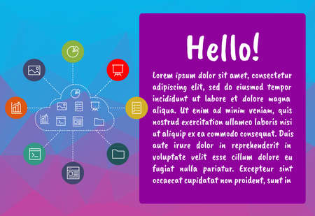 Cloud computing concept. Infographic template. Vector illustration for banner, presentations, banner, workshop or hackathon. The bubble with the text.のイラスト素材