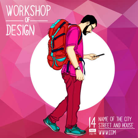 Web vector illustration on the theme of mobile technology and service, GPS, navigation, walking. Wanderlust. Downshifting. Modern flat designのイラスト素材